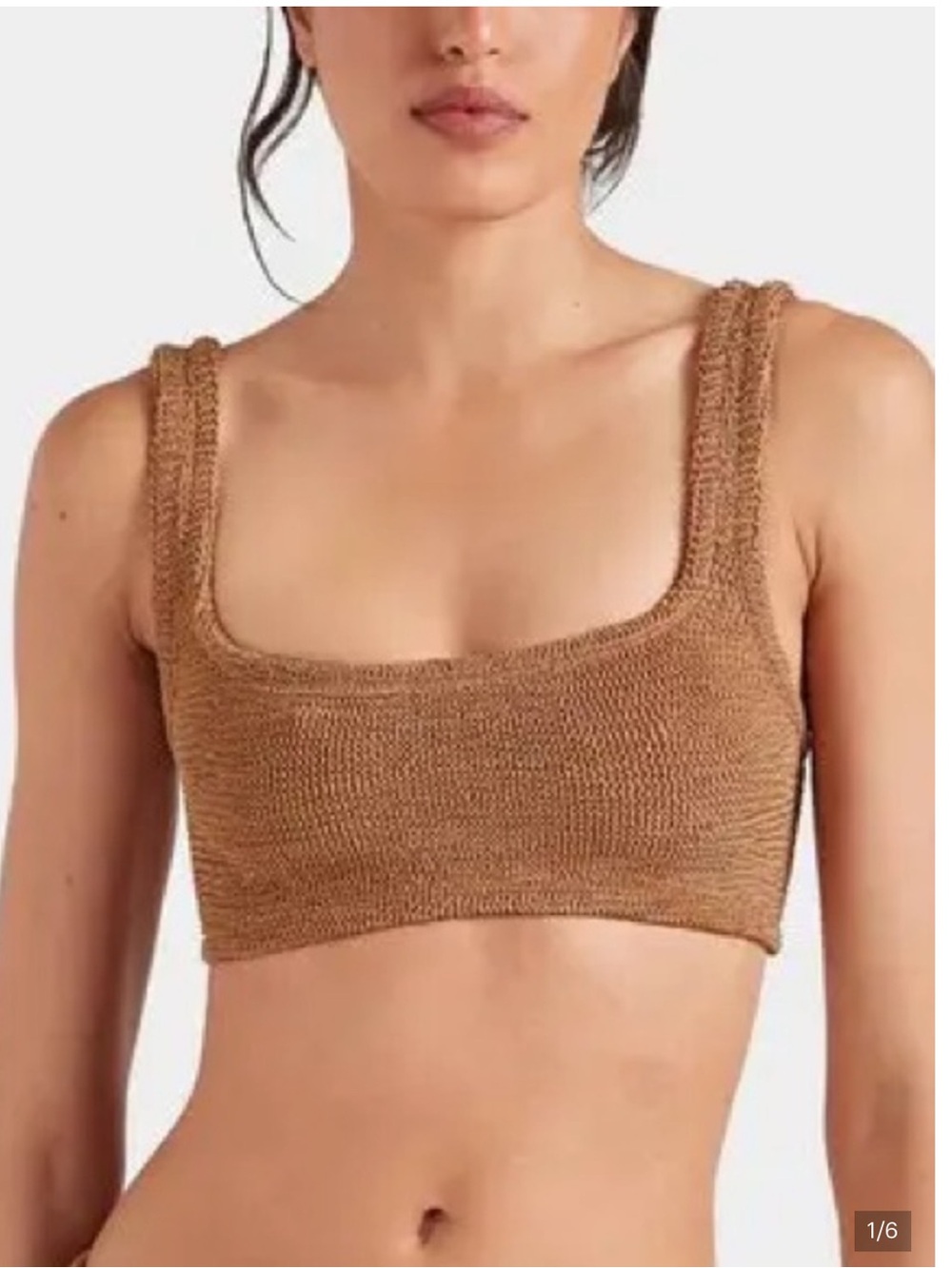 Hunza G Xandra Metallic Cocoa Square-Neck Bikini Top